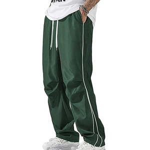 High Quality Men's Canvas Track Pants Lightweight Elastic Waist Side Stripe Baggy Wide Leg Sport - Product Image 1