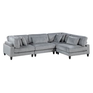 Set di Divani Modulari in Corduroy Grigio con Gambe in Legno Massello, 4 Pezzi, Cuscini Morbidi, Arredamento per Soggiorno - Product Image 2