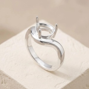 Bague de fiançailles semi-montée en argent sterling 925, taille poire 8x6mm, style East West Bypass, à 3 griffes, pour pierre précieuse non montée - Product Image 3