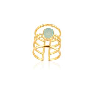 Anillo de banda ancha de ágata azucarada natural en oferta, de latón macizo chapado en oro de 18k con gema ovalada, anillos ajustables de cuatro capas, joyería - Product Image 2