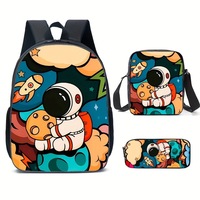 Ensemble de sac à dos trois pièces - Sac de rangement, boîte à lunch, trousse à crayons, adapté à l'école et aux sorties, imprimé cartoon