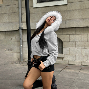 INS Style <b>Y2K</b> <b>Streetwear</b> Fleece Hooded Zip Hoodie Women Slim Fit High Street Chic Polyester/Cotton Quick Dry Sweatshirt - Product Image 5