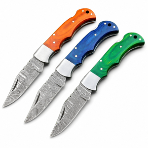 Cuchillos plegables de bolsillo Burraq de acero de Damasco con mango de madera y funda de cuero, para camping al aire libre, multicolor, calidad DIY, OEM, clip de 9 pulgadas - Product Image 3
