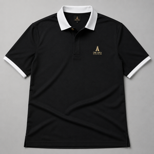 Polo Negro de Lujo para Hombre con Cuello en Contraste Blanco, Logotipo Bordado en Dorado, Algodón Piqué Premium, Fabricante de Ropa Personalizada OEM ODM - Product Image 6