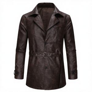 Manufacturer Direct Sales Long Casual Autumn Front Artificial <b>Leather</b> Turn-down Collar Single Breasted <b>Leather</b> <b>Jacket</b> - Product Image 5