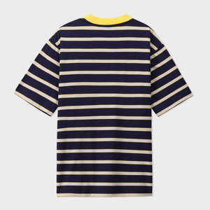 Camisetas de Hombre de Nuevo Diseño Hechas en Pakistán, Camiseta Personalizada con Rayas Azul Marino y Amarillas, Cuello Redondo, Atuendo Casual Cómodo - Product Image 5