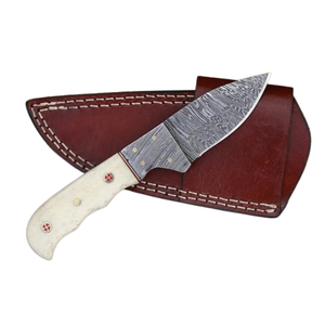 Custom Handmade Damascus Steel Skinner Knikfe Hunting <b>Knife</b> With Camel <b>Bone</b> <b>Handle</b> & With Leather Sheath - Product Image 1
