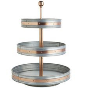 Galvanized 2 Tiered <b>Serving</b> <b>Tray</b> Stand Vintage <b>Round</b> Metal Cake Stand and Cupcake Tower with Carry Handle Hot Seller - Product Image 6