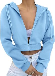 Sudadera con capucha corta de forro polar de alto gramaje para mujer, con cremallera, estilo estético personalizado, minimalista, streetwear, en colores pastel, lisa y básica - Product Image 6