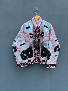 Handmade Suzani Embroidery Cotton <b>Jacket</b> Vintage Suzani Coat Boho Style Kimono Short Blazer Gift For Her - Product Image 2