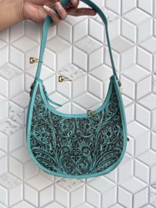 Hand Tooled Carving Leather New 2026 Handbag Sling <b>Bag</b> Gypsy <b>Boho</b> Turquoise Colour Shoulder Handmade Western Stylish <b>Bags</b> - Product Image 5