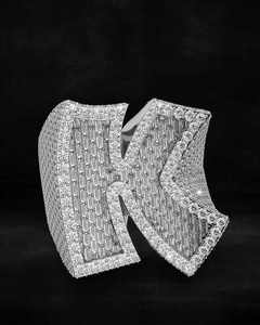 Anillo de Lujo con Inicial K, con Incrustaciones de Moissanita de 8 Quilates, Chapado en Oro Amarillo sobre Plata Sólida, Estilo Hip Hop Clásico, Unisex, para Uso Diario - Product Image 1