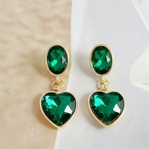 ต่างหูรูปไข่และหัวใจสีเขียวไฮโดร ดีไซน์หรูหรา ขายดีอันดับต้นๆ ทำจากเงินแท้ 925 ชุบทอง 18K เหมาะสำหรับงานแต่งงาน - Product Image 1
