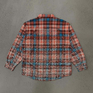 Wholesale Street wear Rhinestone Drop Shoulder Boxy Button up Long Sleeve T <b>Shirts</b> Plaid Acid Wash <b>Men</b> <b>Flannel</b> <b>Shirts</b> - Product Image 2