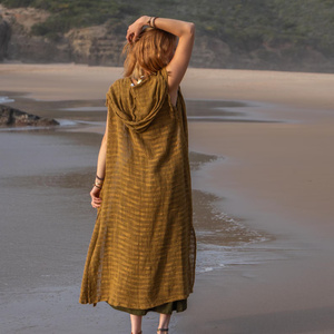 Chaleco largo transparente con capucha, ropa de algodón estilo bohemio, prenda para llevar sobre otras prendas, ropa de uso diario para mujer - Product Image 3