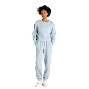 Ensemble de survêtement en molleton bleu clair pour femme, col rond, coupe ample, couleur unie, décontracté, à porter au quotidien, manches longues, longueur cheville - Product Image 1