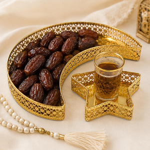 Wholesale Luxury <b>Gold</b> Metal Ramadan <b>Serving</b> <b>Tray</b> Set Crescent Moon Star Platter for Eid Mubarak Tabletop Islamic Party Supplies - Product Image 4