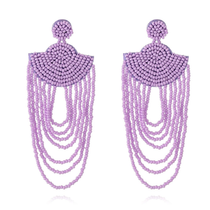Pendientes de cuentas bordadas a mano, nuevos y de colores brillantes, con forma de abanico, chapados en oro, estilo grueso, accesorio para mujer. - Product Image 6