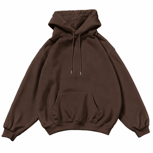 Men's Oversized <b>Brown</b> 100% Cotton Hooded Sweatshirt Regular Fit Casual Solid Color <b>Fleece</b> Woven Eco-Friendly Winter Wear - Product Image 3