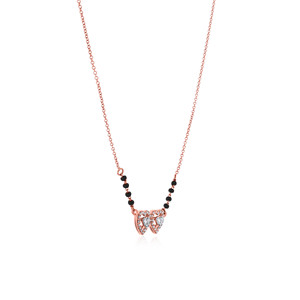 Collier Mangalsutra Papillon Plaqué Or Rose 14K avec Diamants Ronds de Laboratoire Certifiés IGI et Chaîne à Perles Noires pour Femme - Product Image 2