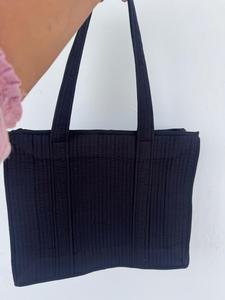 Bohemian Quilted Black Cotton <b>Tote</b> Bag Long Handles <b>Zip</b> Open Top for Shopping Travel Beach Private Label Manufacturer - Product Image 3