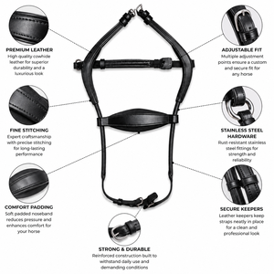 Bridon double pour cheval, durable, de haute qualité, en cuir souple, réglable, pour l'entraînement et la compétition. - Product Image 4