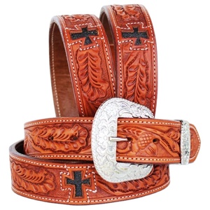 Genuine Cow Leather Western Cowboy Belt Hand <b>Tooled</b> Design <b>Engraved</b> Buckle Manufacturer Supplier Western Belt - Product Image 1