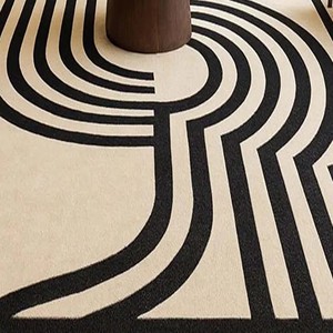 Modern Black Beige Abstract Area Rug Geometric Line Pattern Hand Tufted Carpet Contemporary Living Room Bedroom <b>Floor</b> Decor Mat - Product Image 3