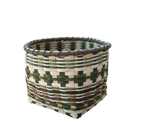 Panier en bambou de style bohème, cylindrique haut, bleu et blanc, avec poignée, pour rangement de vêtements, organisateur de cuisine tressé, pour la maison - Product Image 2