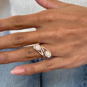 Anillo de diamantes Pear Toi et Moi, anillo de diamantes cultivados en laboratorio, anillo abierto de oro rosa, anillo de compromiso con forma de pera, joyería fina minimalista, regalo. - Product Image 2