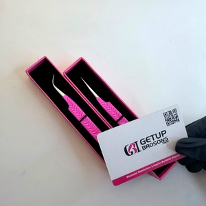 แหนบขนตาเรียบเนียนกันแม่เหล็กสีเงินเคลือบผงสีชมพูร้อนแยกพิมพ์ลายใหม่ - Product Image 1