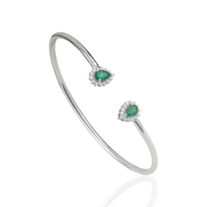 Wholesale Price 925 Sterling <b>Silver</b> Pear Cut 100% Genuine Emerald & Diamond Open <b>Cuff</b> Bangle For Women's - Product Image 3