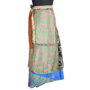 Nuevas faldas de seda india reciclada, faldas mágicas cruzadas reversibles, falda cruzada reversible de sari / Sarong para niñas / Multiusos - Product Image 1