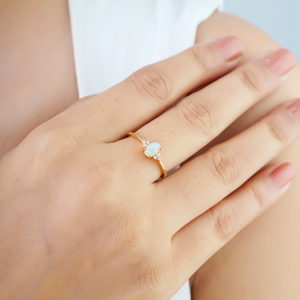 Top Selling Product Dainty Girls <b>Opal</b> & Diamond Real K14 Yellow <b>Gold</b> Minimal Gemstone <b>Ring</b> October Birthstone Daily Wear Jewelry - Product Image 2