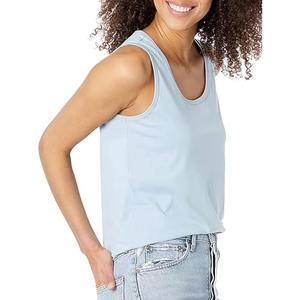 Camiseta sin mangas de algodón lisa para mujer con logo personalizado, top deportivo informal de verano con cuello redondo para mujer - Product Image 4