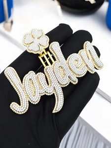 Colgante Personalizado con Nombre Jayden, Trébol con Moissanita, Joyería Hip Hop, Tono Dorado, Pieza de Lujo - Product Image 4