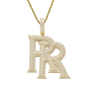 Unisex 925 Silver Rhodium Plated Iced <b>Letter</b> <b>R</b> Pendant HipHop Chain <b>Necklace</b> Micro Pave Moissanite Themed Charm Party Everyday - Product Image 3