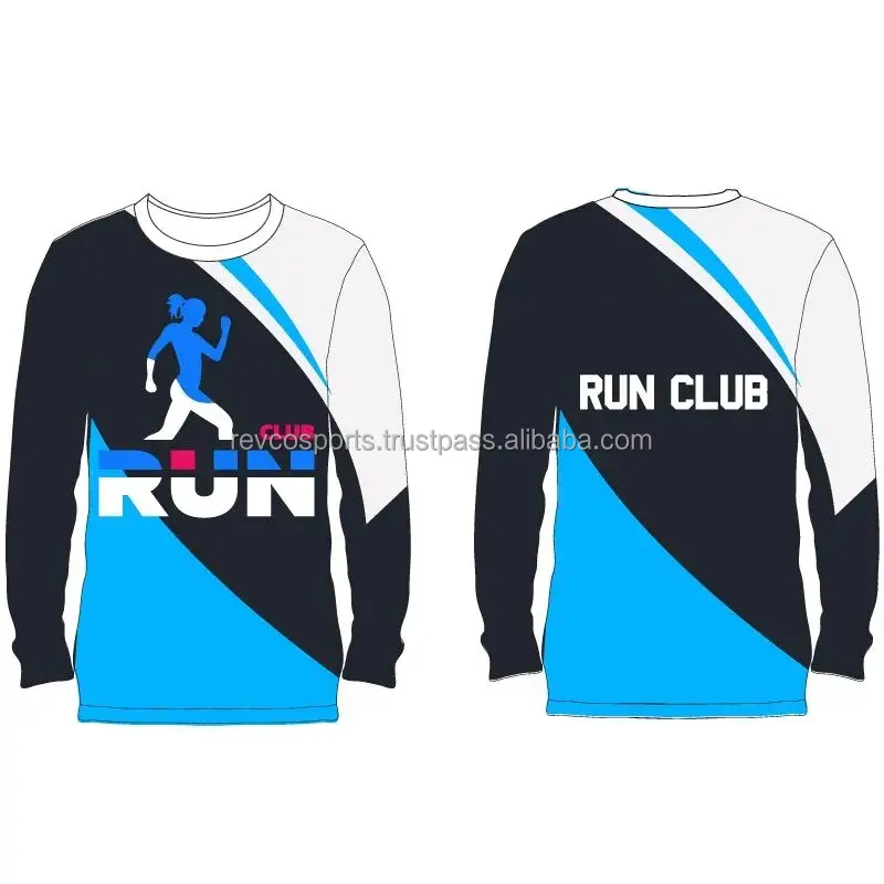 Camisetas de corrida para homens com logotipo da equipe totalmente sublimadas, camisetas de manga comprida para corrida e corrida