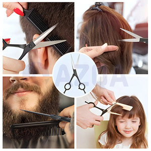Ciseaux de coiffure professionnels en acier inoxydable, vente en gros, manche noir, avec étui de rangement en cuir PU - Product Image 3