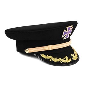 Gorra de fatiga negra personalizada de los Antiguos Caballeros Templarios con cruz metálica púrpura, trenza ornamentada y motivos de enredadera. - Product Image 5