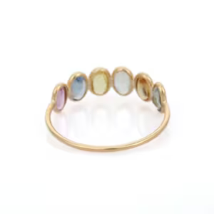 14K Solid Gold Bezel Setting Multi Sapphire Eternity Band Wedding Ring - Product Image 5