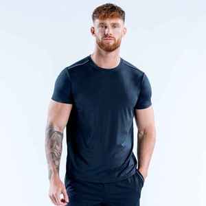 Camiseta de Manga Corta para Hombre, Cuello Redondo, Color Azul Oscuro, Corte Ajustado, Informal, 100% Poliéster, Tejido Jersey, Diseño Liso - Product Image 6