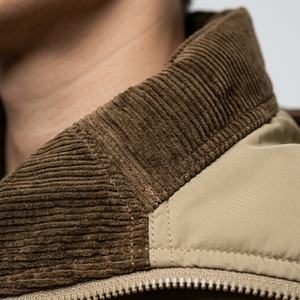Veste matelassée à capuche en velours côtelé color block, veste d'hiver décontractée pour l'extérieur - Product Image 3