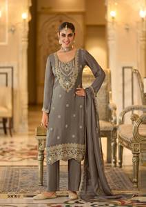 Premium Co-ord Silk Suit Pant Dupatta Set <b>Women</b> Traditional Embroidery <b>Kurta</b> Special Occasion Quick Dry Regular Fit Regular - Product Image 6