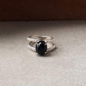<b>Black</b> Obsidian Gemstone <b>Ring</b> 925 Sterling Silver Double Band Handmade Statement <b>Ring</b> - Product Image 1
