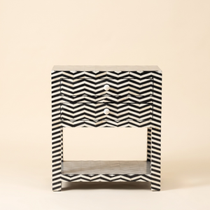 <b>Black</b> Floral Bone Inlay <b>Bedside</b> <b>Table</b> Handcrafted 2-Drawer Bedroom Nightstand Premium Indian <b>Wooden</b> Accent Cabinet For Home - Product Image 1