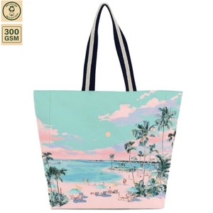 Sac de plage en toile de coton laminée 300 GSM, sac de voyage de plage 45x30x10 cm, logo personnalisé, vente en gros, OEM, marque privée, modèle SS411 - Product Image 3