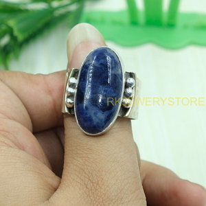 Natural Sodalite <b>Ring</b> 925 Sterling <b>Silver</b> <b>Ring</b> with Brass Design Hammered <b>Ring</b> <b>Statement</b> <b>Ring</b> Sodalite Jewelry Christmas Gift - Product Image 4