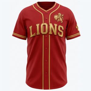 Premium Quality Lions Baseball Jersey Men Short Sleeve <b>Red</b> Gold Embroidery Mesh Breathable Regular Fit All Seasons Team Apparel - Product Image 6