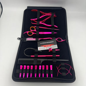 Kit de Herramientas para Extensiones de Cabello de Acero Inoxidable Color Rosa Metálico con Logotipo Personalizado: Alicates, Peine, Tijeras, Cuchilla, Gancho de Bucle, Clips de Seccionamiento - Product Image 3